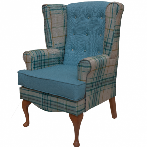 Calder high seat chair in Panaz Hunter check and Highland, www.homecarechairs.co.uk , high seat chairs, Fireside Chairs, high back chairs, wingback chair, elderly chairs.